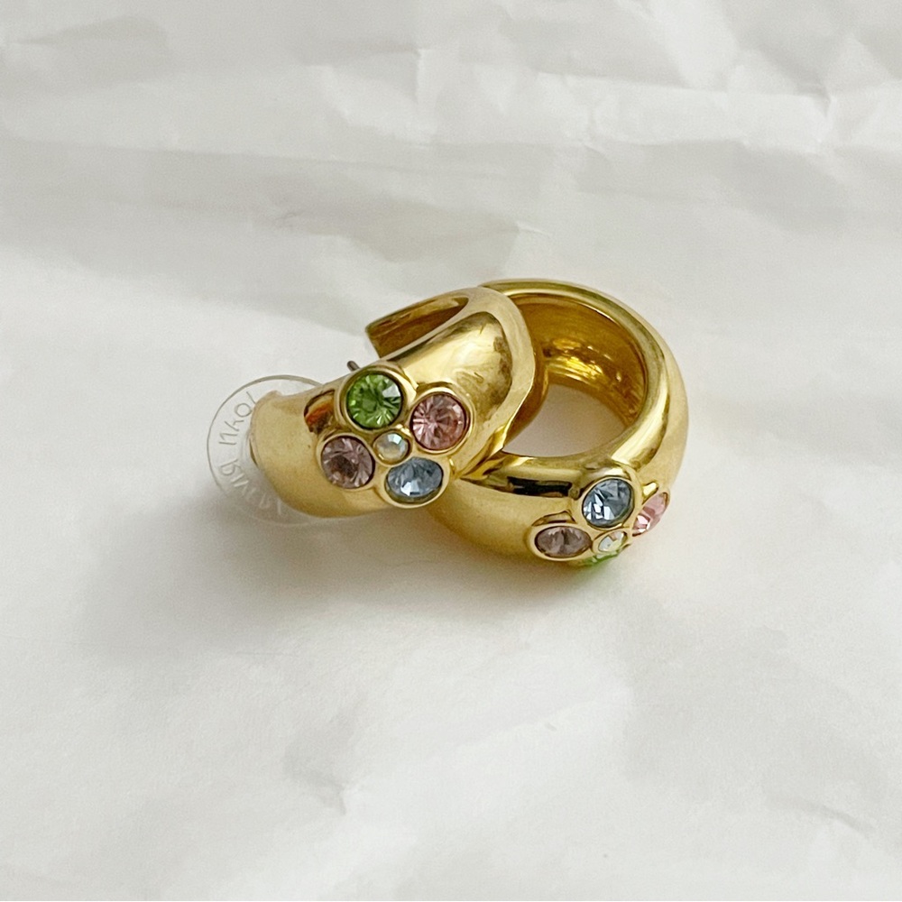 Joan Rivers Flower Mult-Gemstone C-Hoop Earrings